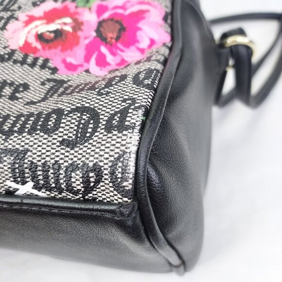 Juicy Couture Purse Black White Billboard Tote Pink Flower Satchel Bag Logo - Picture 7 of 16